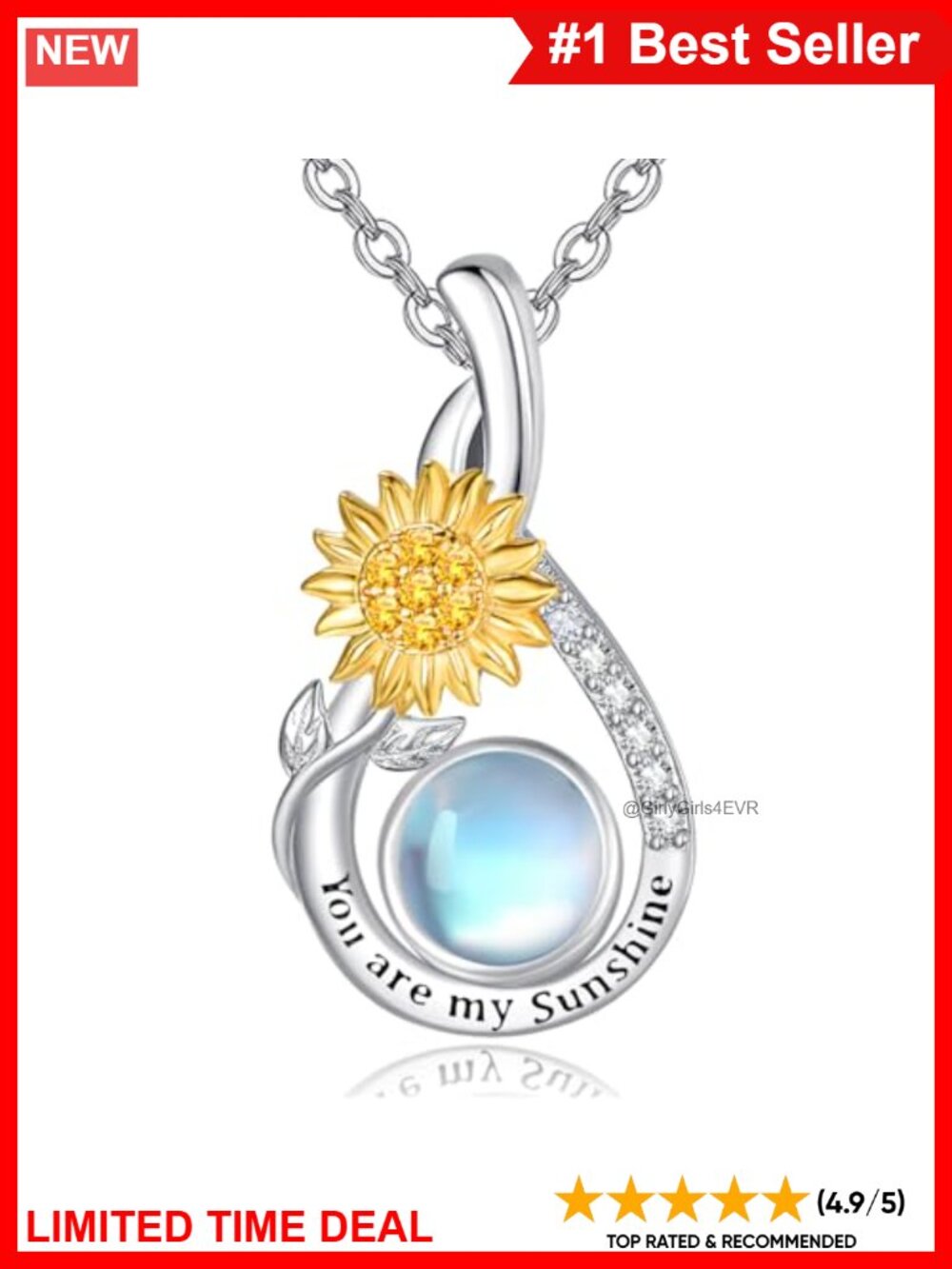 Daisy Sunflower Pendant Necklace 925 Sterling Silver Moonstone 18in Chain